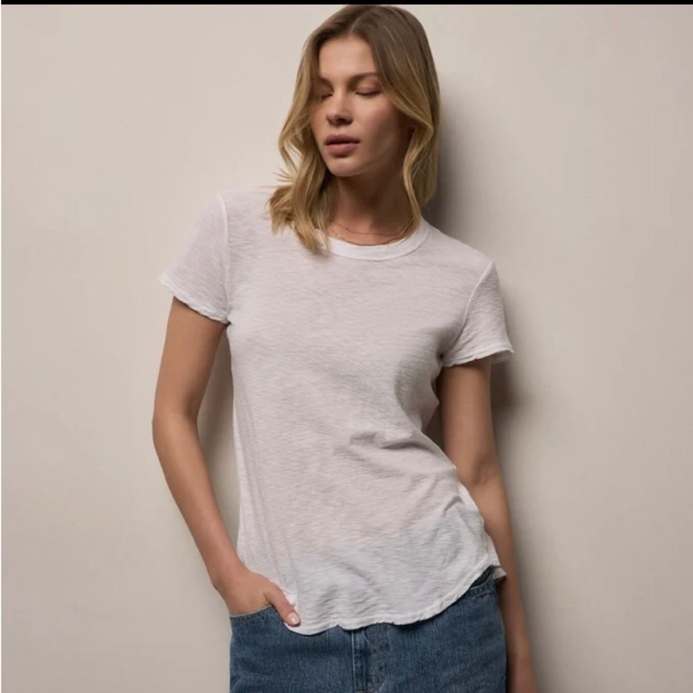 James perse women L sheer slub crewneck tshirt white minimalist essential cotton